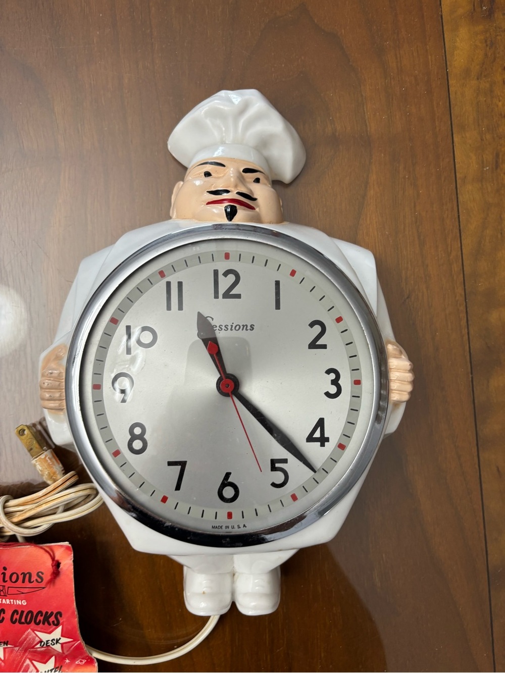 Vintage Chef Wall Clock - White and Silver